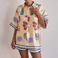 🌸Maximal 50 % Rabatt🍂Damen Freizeit-Pyjama-Set mit Reverskragen & Shorts – 2-teilig