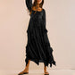 Damen U-Ausschnitt Rüschen Patchwork Split Swing Kleid
