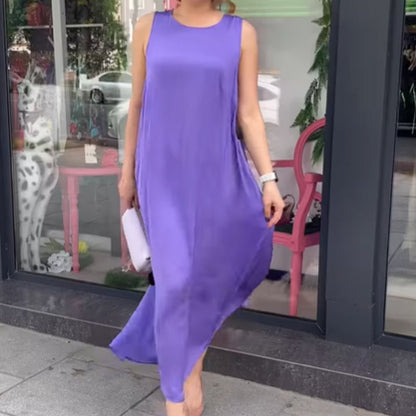 💜Lila ärmelloses Maxikleid mit lockerer Passform für Damen