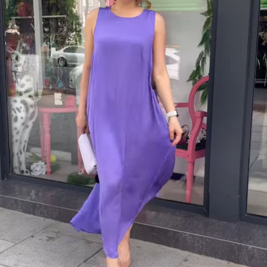 💜Lila ärmelloses Maxikleid mit lockerer Passform für Damen