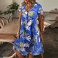 Damen elegantes Langarmkleid mit Blumenmuster und V-Ausschnitt