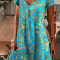 Damen elegantes Langarmkleid mit Blumenmuster und V-Ausschnitt