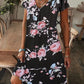 Damen elegantes Langarmkleid mit Blumenmuster und V-Ausschnitt