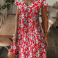 Damen elegantes Langarmkleid mit Blumenmuster und V-Ausschnitt