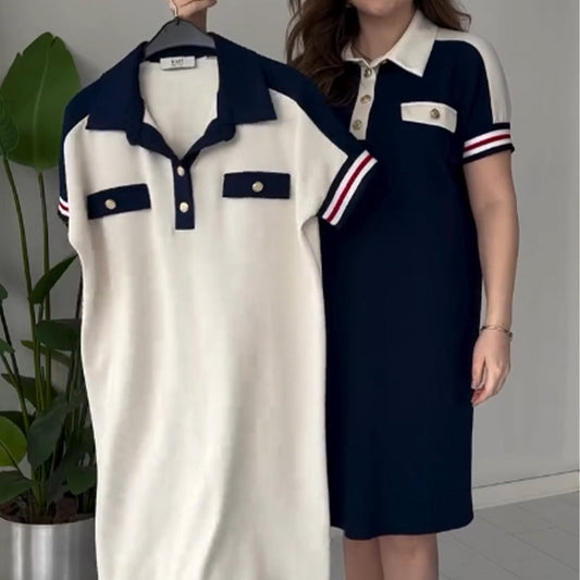 🎉💃2025 Neuer Sommer: Kaufen Sie 2 und erhalten Sie kostenlosen Versand😍 Lässiges, modisches Damenkleid mit Revers und kurzen Ärmeln😍