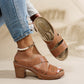 Damen-Sandalen im Vintage-Stil mit ausgehöhlten, klobigen Absätzen