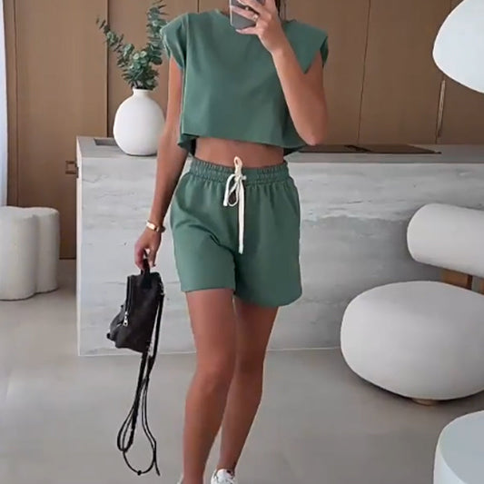 Summer Sale-50% off🔥Women's Fashion Solid Colour Ärmelloses Top und Shorts Zweiteiliges Set
