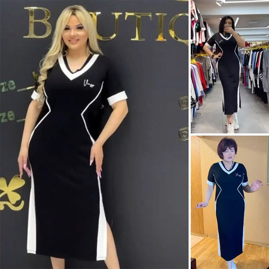 💥50%Rabatte💥 Trendy gestreiftes Slim Fit-Kleid mit V-Ausschnitt für Damen