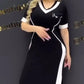 💥50%Rabatte💥 Trendy gestreiftes Slim Fit-Kleid mit V-Ausschnitt für Damen