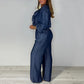 🍃Damen-Set aus Langarm-Oberteil mit gestuftem Design und weiter Hose