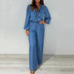 🍃Damen-Set aus Langarm-Oberteil mit gestuftem Design und weiter Hose