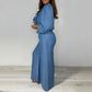 🍃Damen-Set aus Langarm-Oberteil mit gestuftem Design und weiter Hose