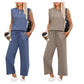 🌺2025 Neu eingetroffen🌺2025 Neue Frauen Casual Cap Sleeve Top Wide Leg Crop Pants Zweiteilige Sets
