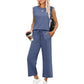 🌺2025 Neu eingetroffen🌺2025 Neue Frauen Casual Cap Sleeve Top Wide Leg Crop Pants Zweiteilige Sets
