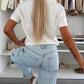 Einfarbige kurzärmlige Button-Down-Oberteile für Damen