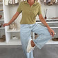 Einfarbige kurzärmlige Button-Down-Oberteile für Damen
