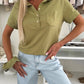 Einfarbige kurzärmlige Button-Down-Oberteile für Damen