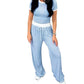 Geripptes Damen-Lounge-Set mit Crop-Top und weit geschnittener Hose