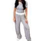 Geripptes Damen-Lounge-Set mit Crop-Top und weit geschnittener Hose