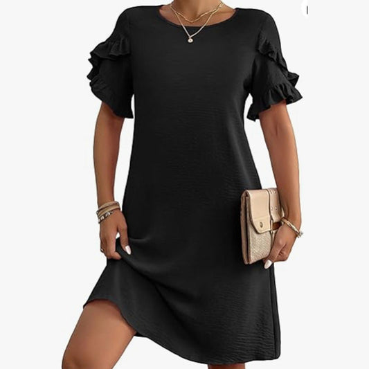 Damenkleid in A-Linie mit Rüschen und kurzen Ärmeln