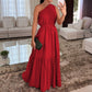Stilvolles einfarbiges langes Kleid mit One-Shoulder-Träger und geraffter Taille