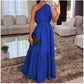 Stilvolles einfarbiges langes Kleid mit One-Shoulder-Träger und geraffter Taille