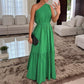Stilvolles einfarbiges langes Kleid mit One-Shoulder-Träger und geraffter Taille