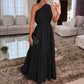 Stilvolles einfarbiges langes Kleid mit One-Shoulder-Träger und geraffter Taille