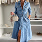 📣Bis zu 50 % Rabatt!👗Langärmeliges Denim-Kleid mit Knopfleiste für Frauen