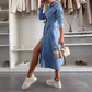 📣Bis zu 50 % Rabatt!👗Langärmeliges Denim-Kleid mit Knopfleiste für Frauen