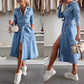 📣Bis zu 50 % Rabatt!👗Langärmeliges Denim-Kleid mit Knopfleiste für Frauen