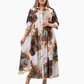 Lockeres, bedrucktes Button-Down-Langkleid für Damen mit Revers