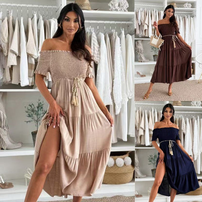👗Modisches schulterfreies, kurzärmliges, langes Damenkleid🌺