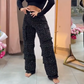 🔥Weite Hose mit Strasssteinen und Taschen für Damen
