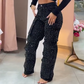 🔥Weite Hose mit Strasssteinen und Taschen für Damen