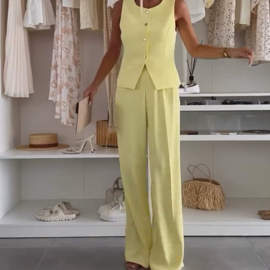 🌸Sommer-Schnäppchen 49 % RABATT🌸Set aus ärmellosem Oberteil und langer Hose für Damen
