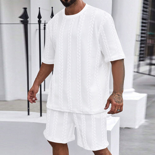 Sportliches Strickset in Uni-Farbe – Kurzarmshirt & Shorts