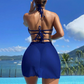 Einfarbiger Halter-Bikini-3-Teil-Set