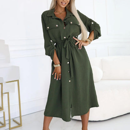 Langärmliges modisches Hemdkleid für Damen