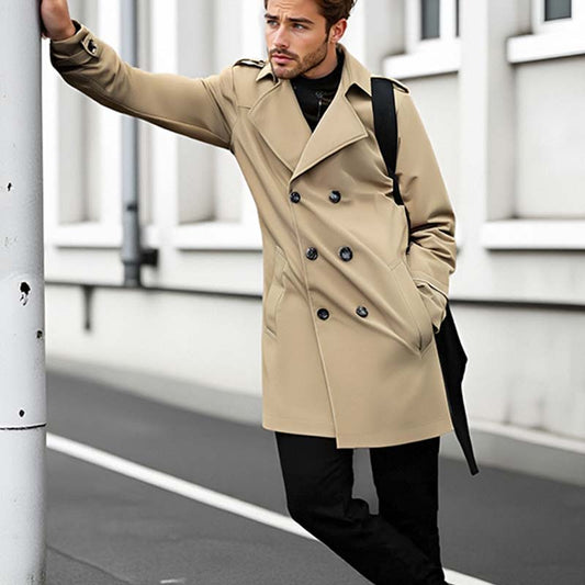 ⌛ Nur solange Vorrat reicht – danach regulärer Preis! Herren Slim-Fit Trenchcoat im Zweireiher-Stil