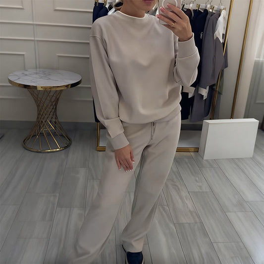 Damenmode Rundhals-Oberteil & Hose 2-teiliges Set