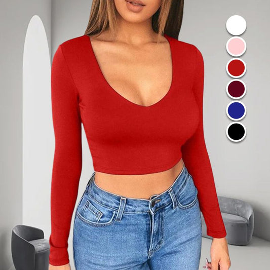 🔥 Bestseller – 50 % RABATT ✨ Sexy Damen-Langarmtop mit Rundhalsausschnitt