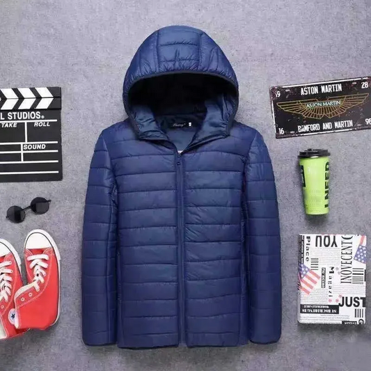 Herren warme, gesteppte Pufferjacke mit Kapuze