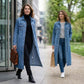 📢📢60 % Rabatt!! ⏰👖【Lange Jeansjacke】—— Zugeknöpft für Eleganz, aufgeknöpft für Flair – ein Kleidungsstück, mit dem Sie den Stil im Frühling und Herbst meistern!🤠💙✨