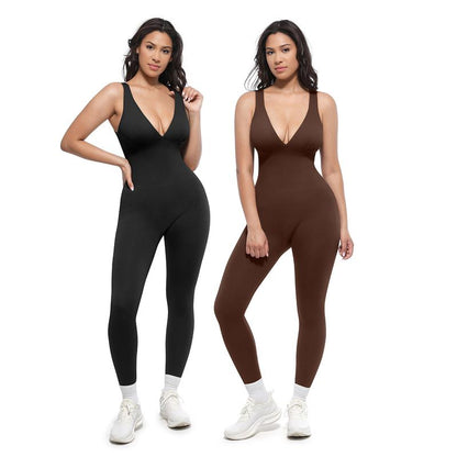 🎉Last Day Promotion 50% OFF💞Deep V Shapewear with Chest Support Breathable High-Waisted Tummy Control Jumpsuit