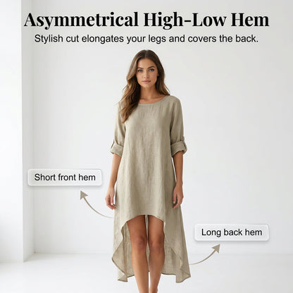 Langärmliges Tunika-Oberteil für Damen mit asymmetrischem Saum
