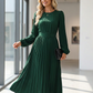 Elegantes, langärmeliges Midikleid mit Falten und Gürtel