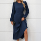 Elegantes, langärmeliges Midikleid mit Falten und Gürtel