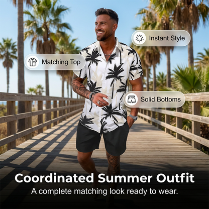 Herrenhemd mit tropischem Print und dazu passende Shorts