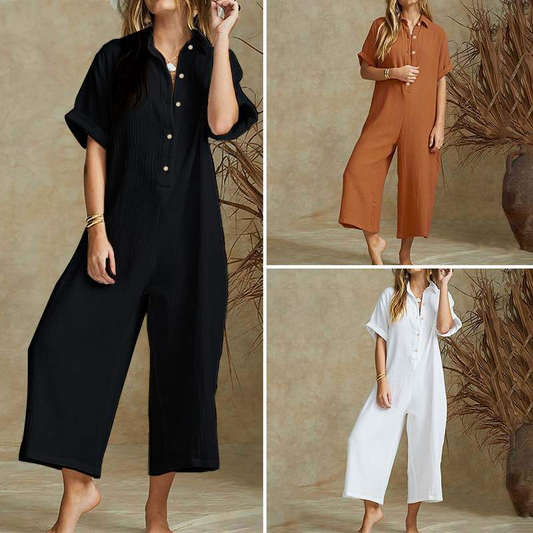 Lässiger Kurzarm-Jumpsuit mit weitem Bein für Damen